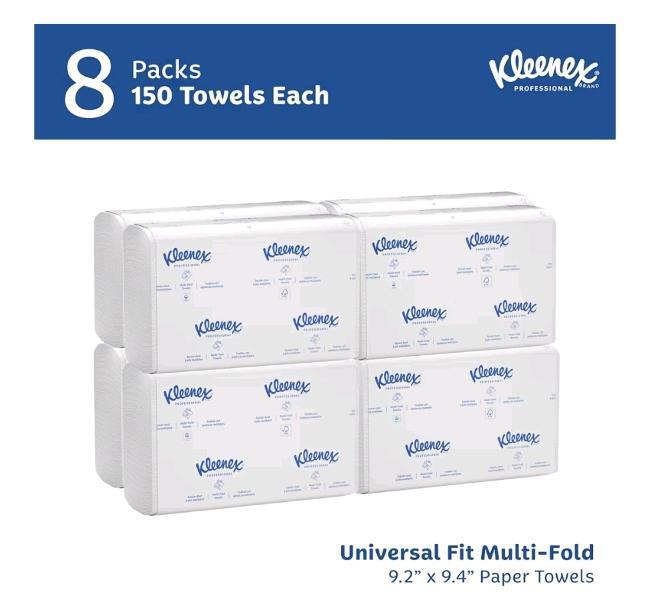 8 Pack New Kleenex Professional Universal Multifold Paper Towels, Bulk (02046), Absorbency Pockets, 9.2" x 9.4" Towel, White (150 Sheets/Pack, 8 Packs/Case, 1,200 Sheet Total)