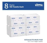 8 Pack New Kleenex Professional Universal Multifold Paper Towels, Bulk (02046), Absorbency Pockets, 9.2" x 9.4" Towel, White (150 Sheets/Pack, 8 Packs/Case, 1,200 Sheet Total)