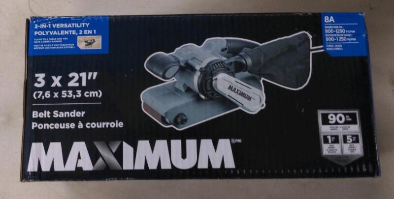 As New in Box MAXIMUM 8A Lightweight Corded 6-Speed Belt Sander with Dust Bag, 3 x 21-in, Retail's for $169.99