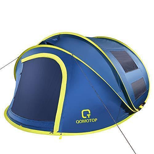 New OT QOMOTOP 4 Person Pop up Tent, 9.5&acirc;&euro;&trade;&Atilde;&mdash;7 with 50&acirc;&euro; Center Height, 10 Second Setup Instant Tent, Rainproof Tent, 4 Ventilated Mesh Windows, 2 Mesh Doors, Family Camping Tents&iuml;&frac14;&circ;Blue&iuml;&frac14;&permil;