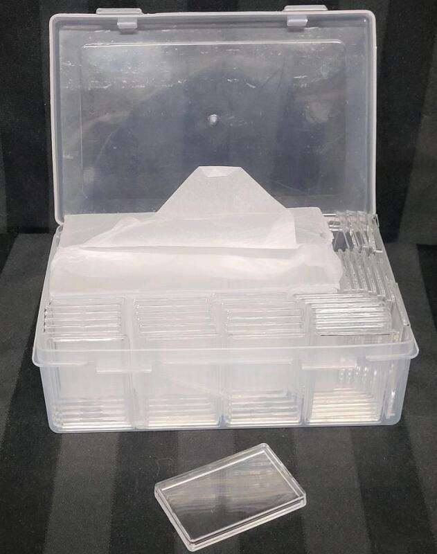 50 New 1 ⁵/&sup1;⁶"&times;1 &sup1;⁵/&sup1;⁶" Clear Acrylic Protective Capsules w/Case . Good for precious metal bars or coins.