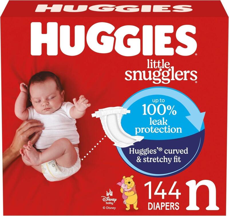 New Huggies Size Newborn Diapers, Little Snugglers Baby Diapers, Size Newborn (up to 10 lbs), 144 Count, Packaging May Vary