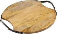 New Godinger Wood Serving Tray, Charcuterie Platter Cheese Board with Metal Handles - Round - Large