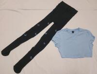 New Women's OS Shein Black Butterfly Tights/Leggwarmers & Small Light Blue Crop Top
