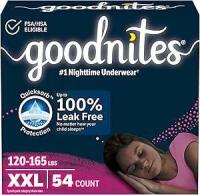 New Goodnites Girls' Nighttime Underwear, Size XXL (120-165 lbs), 54 Ct, Packaging May Vary