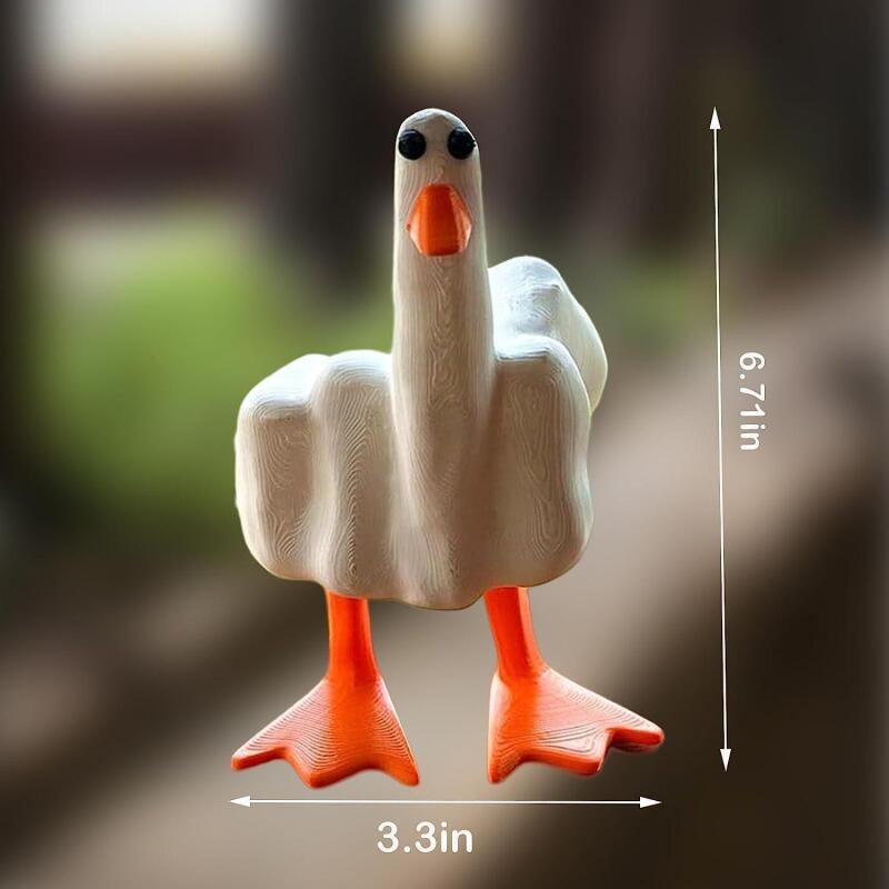 New White Duck Resin Figurine - Cute Middle Finger Gesture, Playful Duck Ornament, Versatile Home Decor, Compact Size