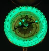 New - Glow-in-the-Dark Pocket Watch Style Brass Compass . Measures 1 &sup1;⁵/&sup1;⁶" diameter