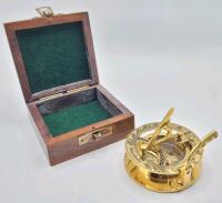 New 2.5" Solid Brass Combination Sundial & Compass in Wooden Box