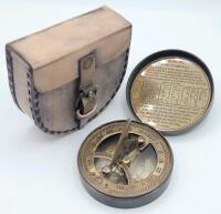 New 2 ⅝" Solid Brass Combination Sundial & Compass in Leather Pouch