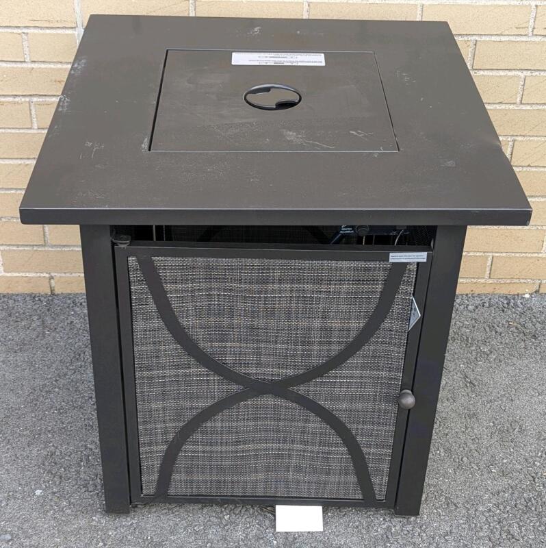 As-New with some dents, scuffs For Living Bluebay Outdoor Fire Pit Table, Square, 40,000 BTU, Black#085-1577-0, Retails $369.99 [48 Hour R&T Warranty, See Description] 25" &times; 25" &times; 26"