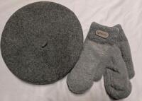 New Large Size Beret-Style Hat and Faux Fur Mittens (Adult One Size Fits Most)