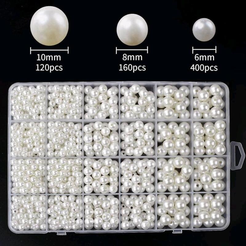 New 680pcs Pearl Beads,ABS Art Faux Pearls for Vase Fillers, 6mm, 8mm, 12mm Beads to Hold Lipstick Eyeliner, Imitation Round Pearl Beads for Table Scatter Home Wedding Decoration