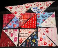 14 New Love & Valentines-Themed Dog + Pet Bandanas, 25" Across &times; 12" Long