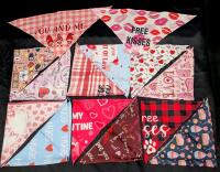 14 New Love & Valentines-Themed Dog + Pet Bandanas, 25" Across &times; 12" Long