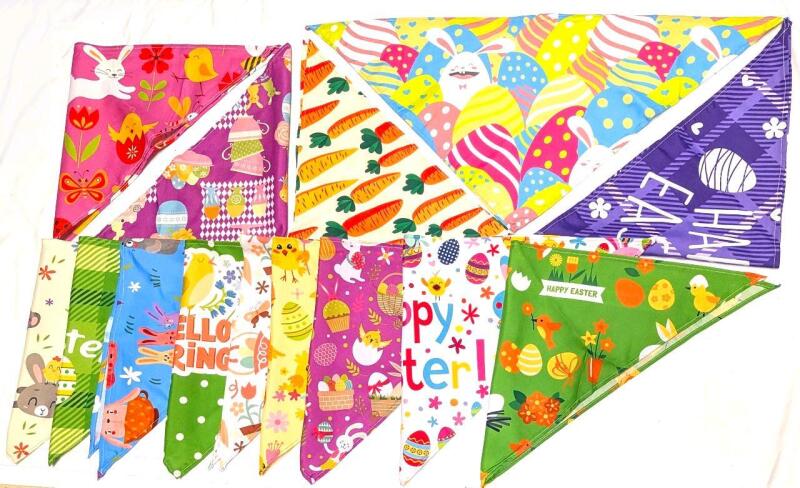12+ New Spring & Easter-Themed Dog + Pet Bandanas, 25" Across &times; 12" Long