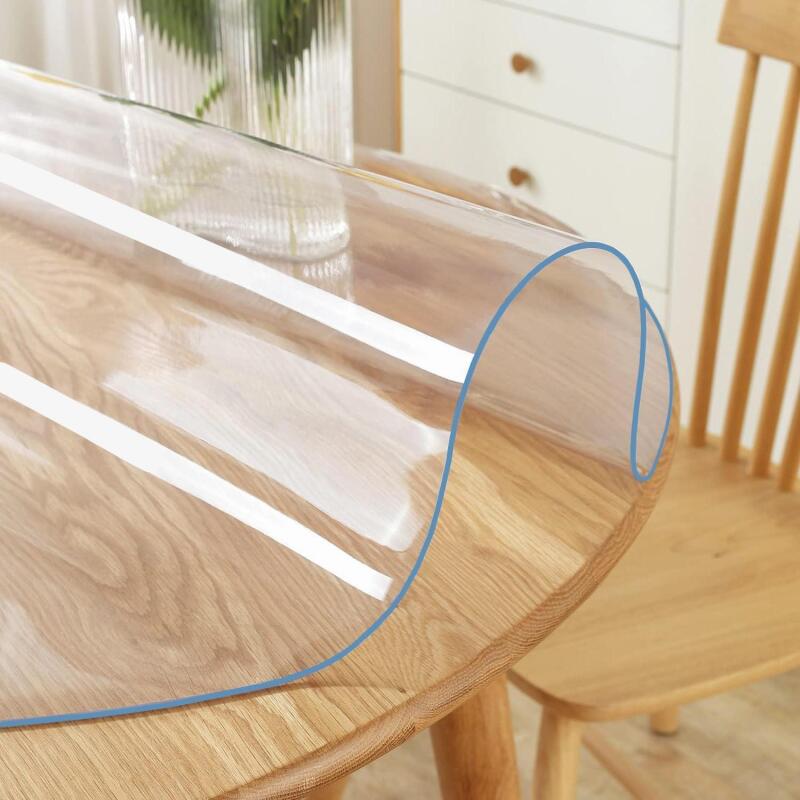 New Bobetter 34'' Round Crystal Table Protector Clear Plastic Tablecloth Cover Wipeable Protective Desktop Cover PVC Vinyl Conference Furniture Kitchen Dining Tabletop Liner Protection Pad Mat Non Slip
