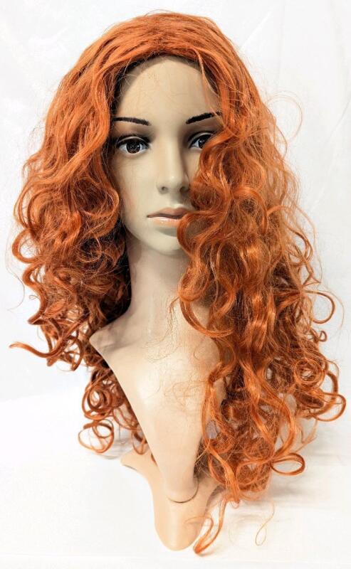 New 25" Long Curly Wavy Ginger Synthetic Hard Front Wig