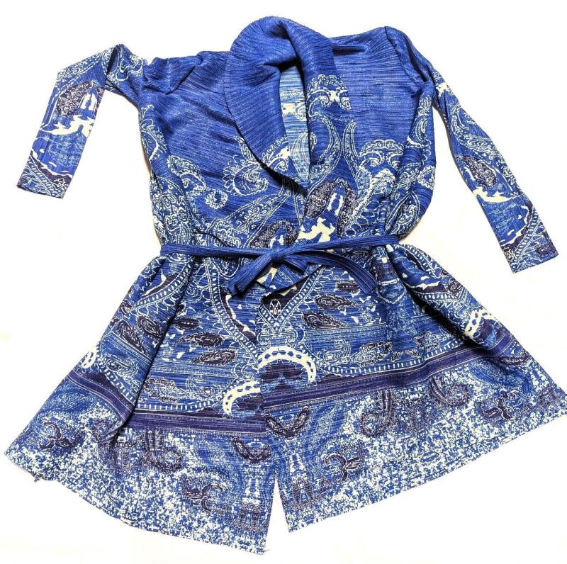 New O/S Women's Crinkle Fabric Damask Pattern Long-Sleeve Kimono-Style Overshirt