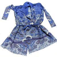 New O/S Women's Crinkle Fabric Damask Pattern Long-Sleeve Kimono-Style Overshirt