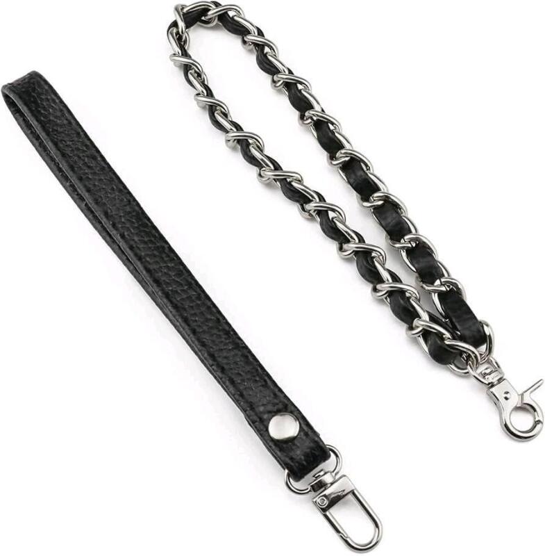 New 2pcs Beaulegan Purse Wrist Straps - Genuine Leather - Replacement for Clutch Pouch, Black (Silver Buckle) - 7" Long Each