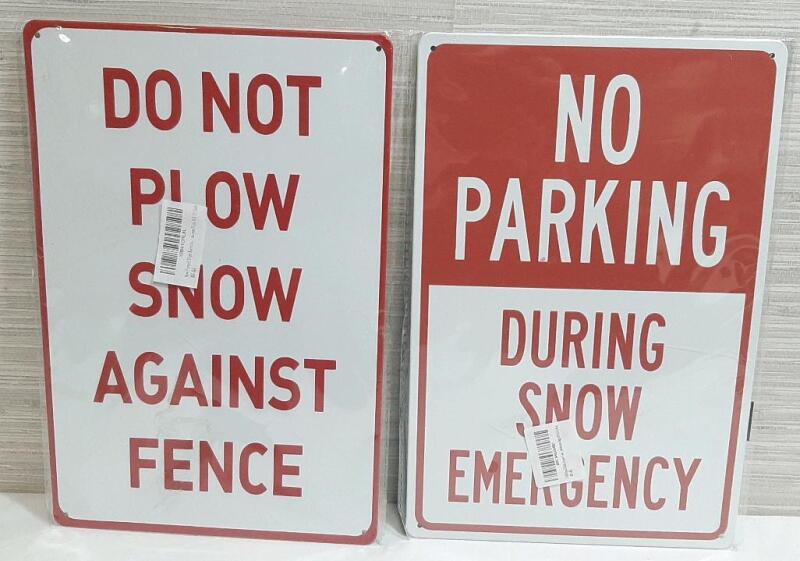 2 New Snow Warning Metal Signs