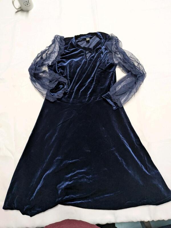 New Size Large Women's Velvet Like Dress with Sheer Sleeves.