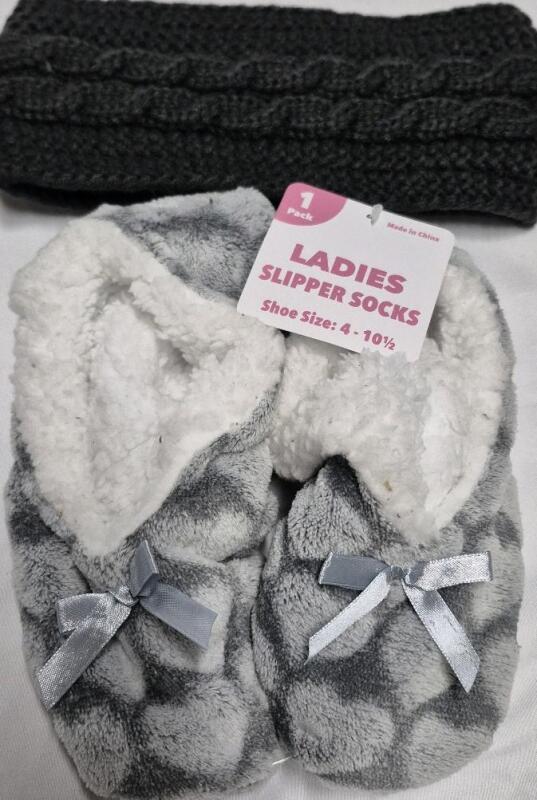 New sz 4-10.5 Women's Slipper Socks & Fleece Lined Winter Headband