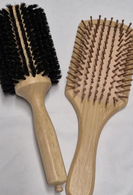 2 New Wooden Handled Hair Brushes - Monogram on Brush