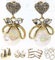 Gorgeous New Pearlescent Bow Rhinestone Heart, Clawed Crawling, Hoop Loop & Chunky Curved Teardrop Pierced Earrings + 9 Expansion Bracelets