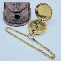 New Pocket Watch Style Compass w/Leather Belt Pouch . Compass measures 1 ⅞" diameter