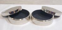 Two (2) New Round Metal Jewelry / Rosary Boxes w/Screw-On Lid . Measures 3 ⅛" diameter &times; 1 ⅛"