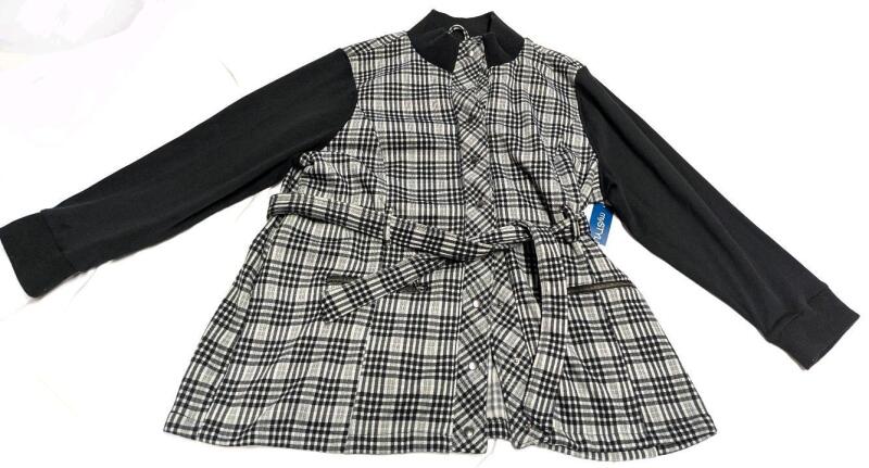New Size 3XL Women's MY STYLE Super Warm Plaid Fleece Button-Up Belted Jacket