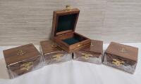 Five (5) New Wooden Jewelry Boxes w/Brass Anchor Insert . Measures 3 &frac14;"&times;3 &frac14;"&times;1 ⅝"