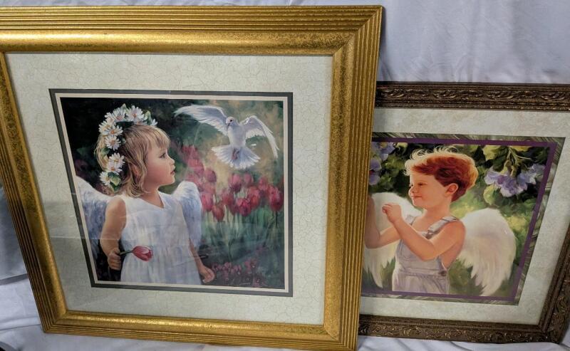 2 Framed Angel Prints. Largest Measures 18.5" by 18.5"