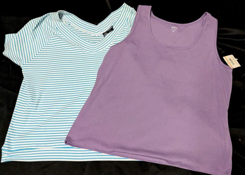 2 New Size 2XL Women's Tops : ERIKA Woman Striped Cotton Blend Tee & RELATIVITY Cotton Spandex Tank Top