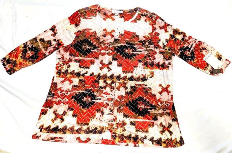 New Size 2XL Women's BRECKENRIDGE &frac34; Sleeve Geometric Top With Rhinestone Detailing