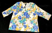 New Size 3XL Women's KAREN SCOTT Cotton Blend Floral &frac34; Sleeve Top