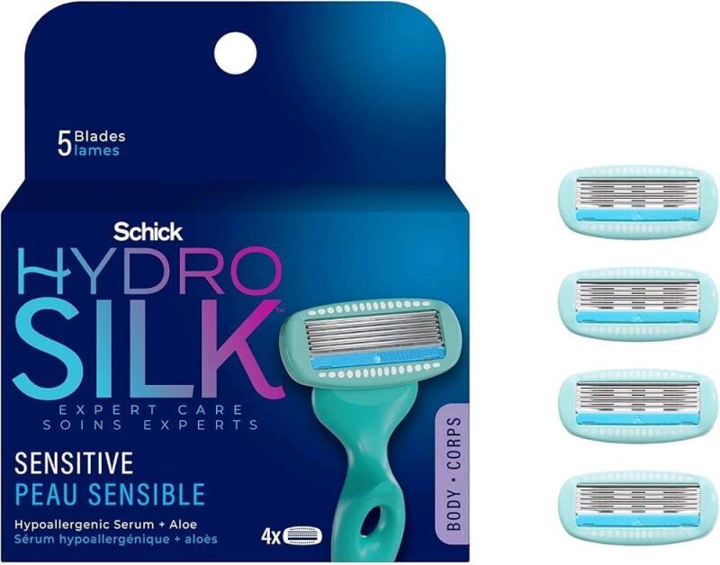 New SCHICK Hydro Silk BODY Sensitive Care Womens Razor Refills, Pack of 4 Shower Storable Razor Refills