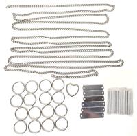17 Split Ring Key Rings 1" Diameter, 40+ Engraveable Metal ID Tags 0.5" &times; 2" Long & 136" Long Uncut Chain