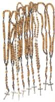 9 Holyland Jerusalem / Bethlehem Olive Wood Rosaries, Most With Earth, 17.5" Total Length, Year 2005