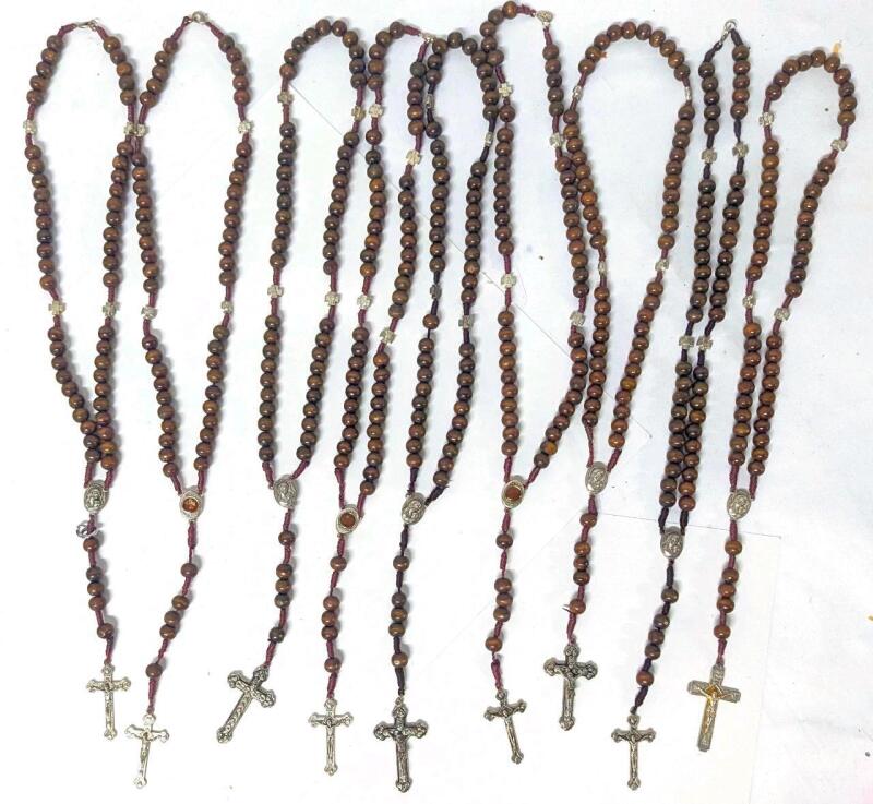 9 Holyland Jerusalem / Bethlehem Olive Wood Rosaries With Earth, 17.5" Total Length, Year 2005