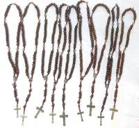 9 Holyland Jerusalem / Bethlehem Olive Wood Rosaries With Earth, 17.5" Total Length, Year 2005