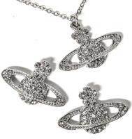 New 3-Piece Flower Planet Pierced Earrings & Necklace Set, Chain 20" Long