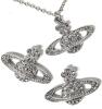New 3-Piece Flower Planet Pierced Earrings & Necklace Set, Chain 20" Long
