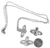 New 3-Piece Flower Planet Pierced Earrings & Necklace Set, Chain 20" Long - 2