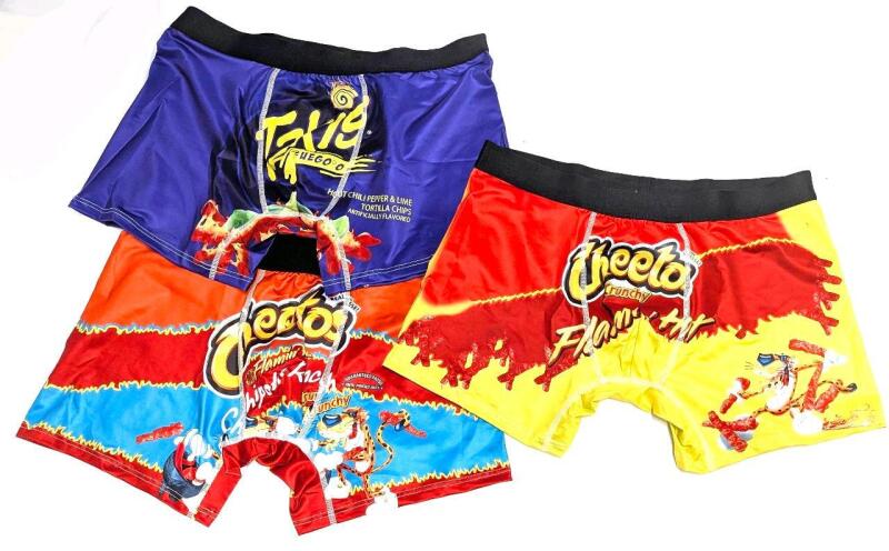 3 New Size LG Men's Silky Flaming Cheetos & Takis Fuego Printed Boxer Briefs