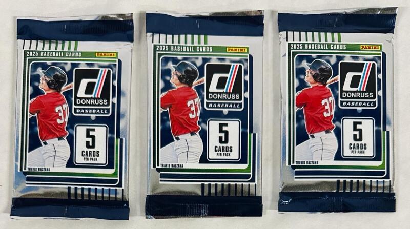 3 New Packs of 2025 Donruss Baseball Cards, 5 Cards Per Pack (15 Total)