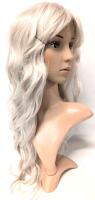 New 27" Long Platinum White Blond Synthetic Wig With Bangs
