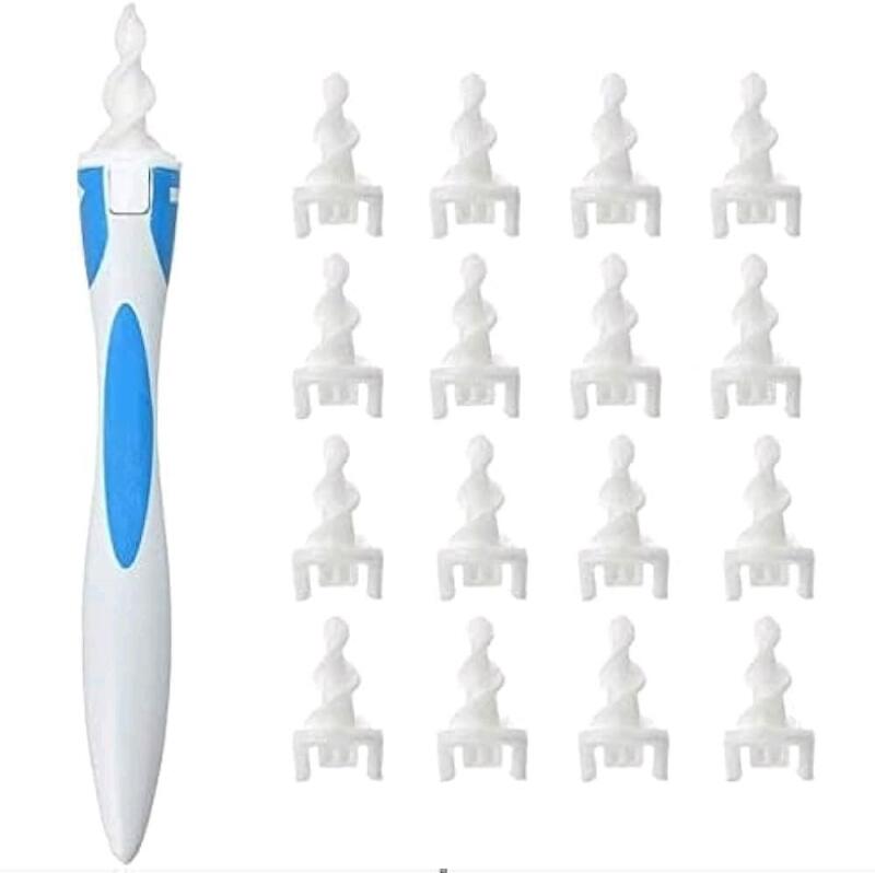 New Ear Wax Removal Kit with 16 Replacement Soft Heads, Q Grip, Soft Washable Heads for Adults and Kids