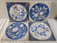 Four (4) New Home Decor Floral Canvas Art Prints Wraped on Wood Frame w/Wall Pegs . Each measures 13.5"&times;13.5"&times;&frac34;"